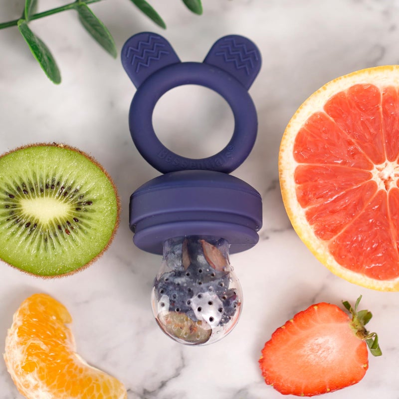 Bessentials Baby Fresh Fruit Food Feeder - 2 Pack Silicone Baby Mesh Feeders for Infant Safe Self Feeding |3 Sizes Food Pouches Included| Suitable for Baby 4m+ (Dark Red & Navy Blue) - Image 5